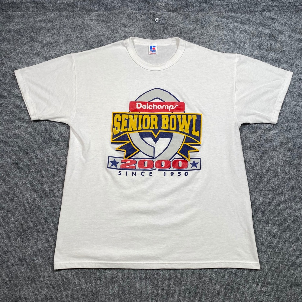 Vintage Russell Athletic 2000 Senior Bowl Delchamps T-Shirt White Large Mens